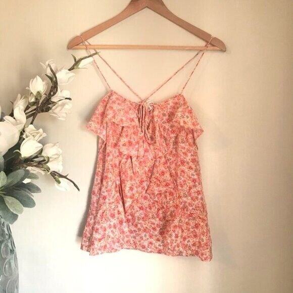 Y2K Silk Fairy Top Floral Ruffle Camisole Dainty Banana Republic XS - Picture 7 of 10